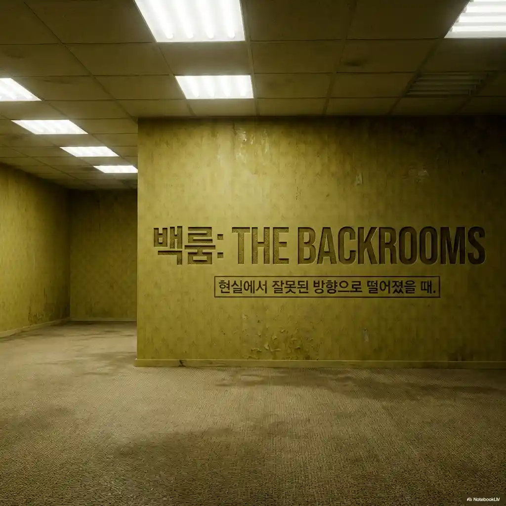 백룸 THE BACKROOMS 뜻 타이틀 인포그래픽 - 현실에서 잘못된 방향으로 떨어졌을 때 빠져드는 노란 방 세계관