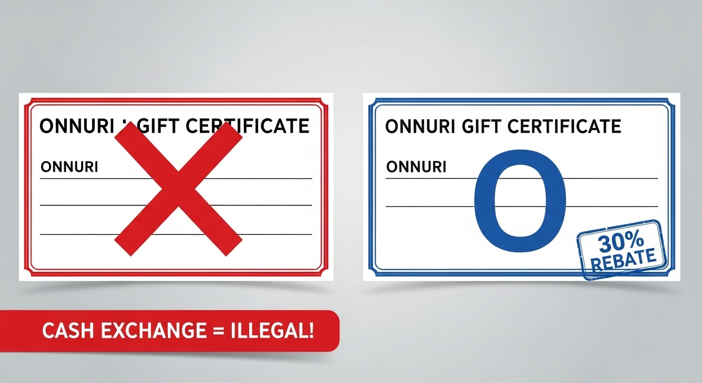'현금 교환(깡) X' 표시와 '환급(Rebate) O' 표시가 된 온누리상품권 이미지