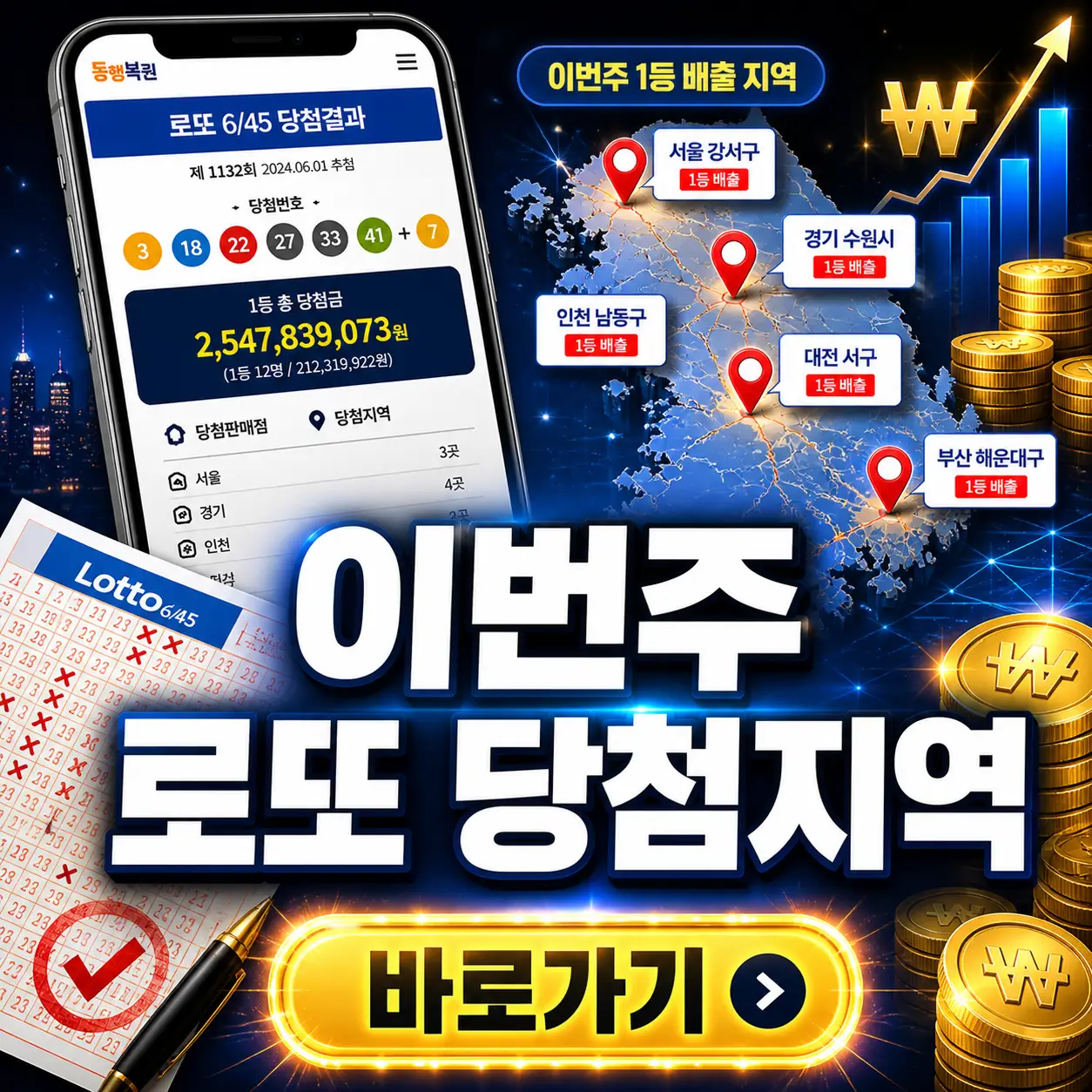 이번주 로또 당첨지역 확인 (1등 판매점 찾기)