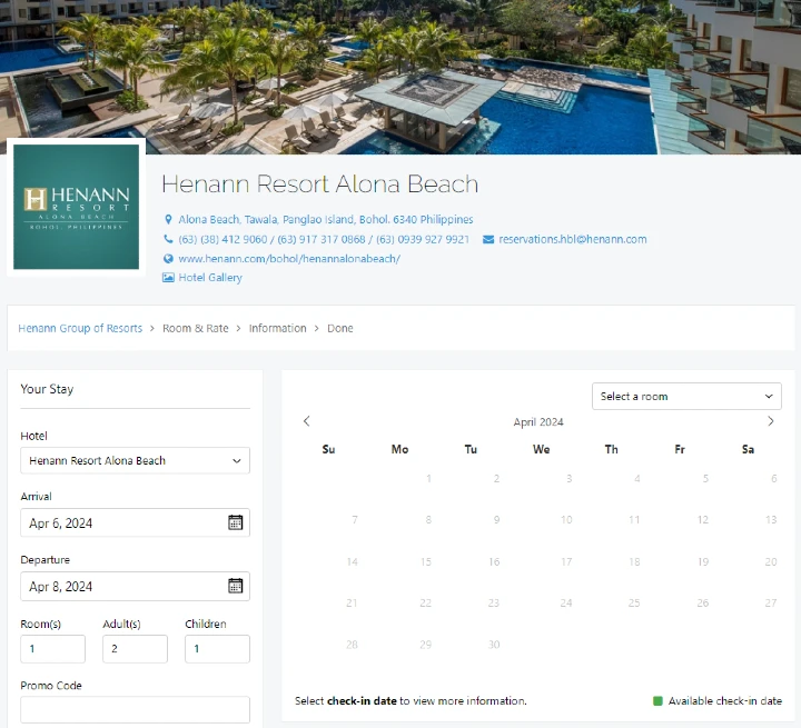 헤난리조트 홈페이지를 통한 예약하기