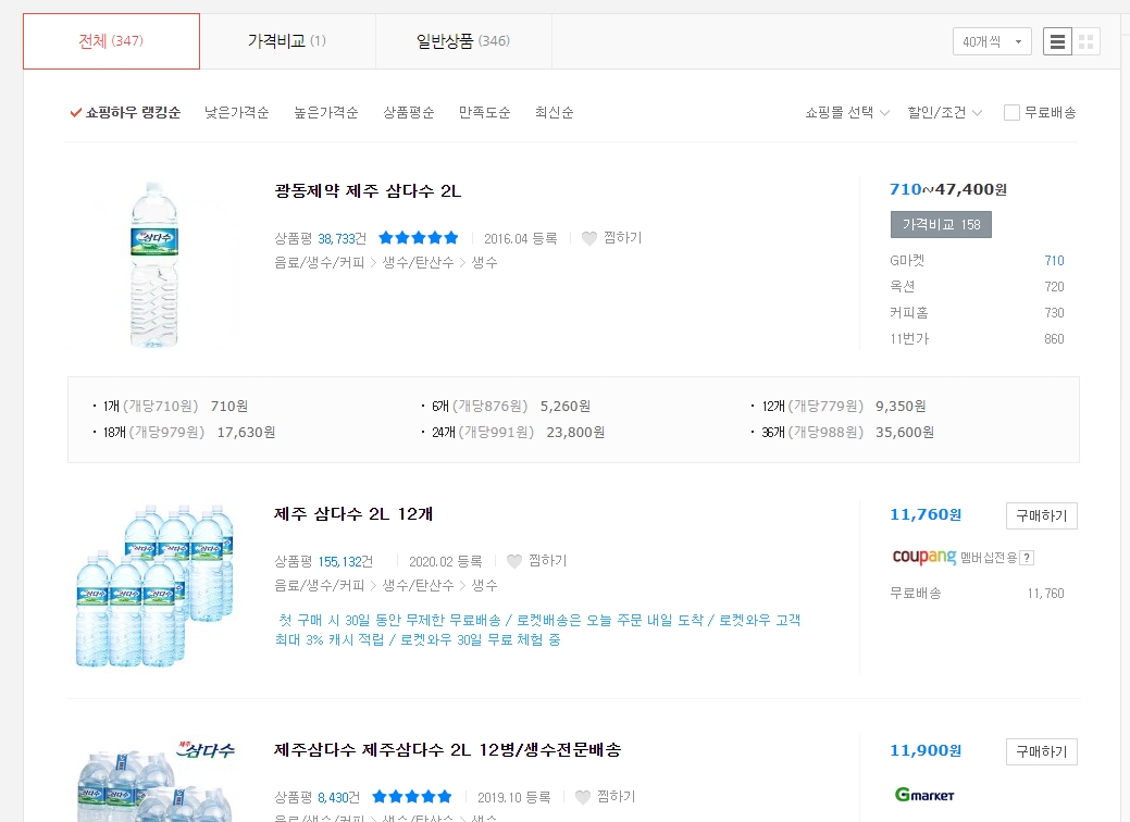 삼다수 2L 묶음 상품 온라인 가격