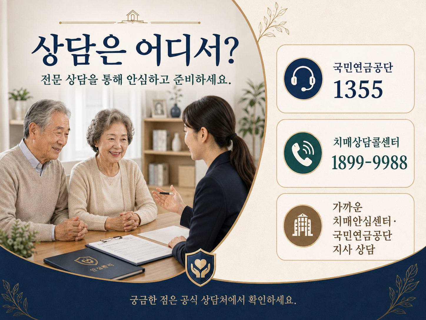 치매안심 재산관리서비스 상담처 국민연금공단 1355 치매상담콜센터 1899-9988 안내