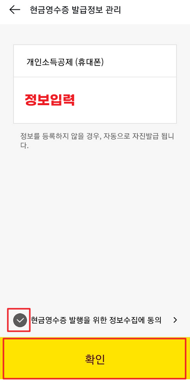 카카오페이 현금영수증 발급정보 등록