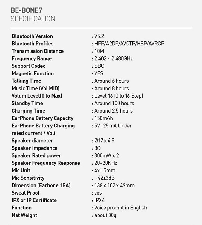 브리츠 골전도 이어폰 스펙