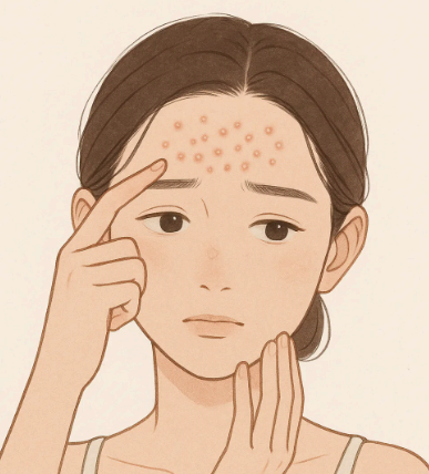이마에 좁쌀같은 피부질환, 여드름&middot;비립종&middot;모공각화증?