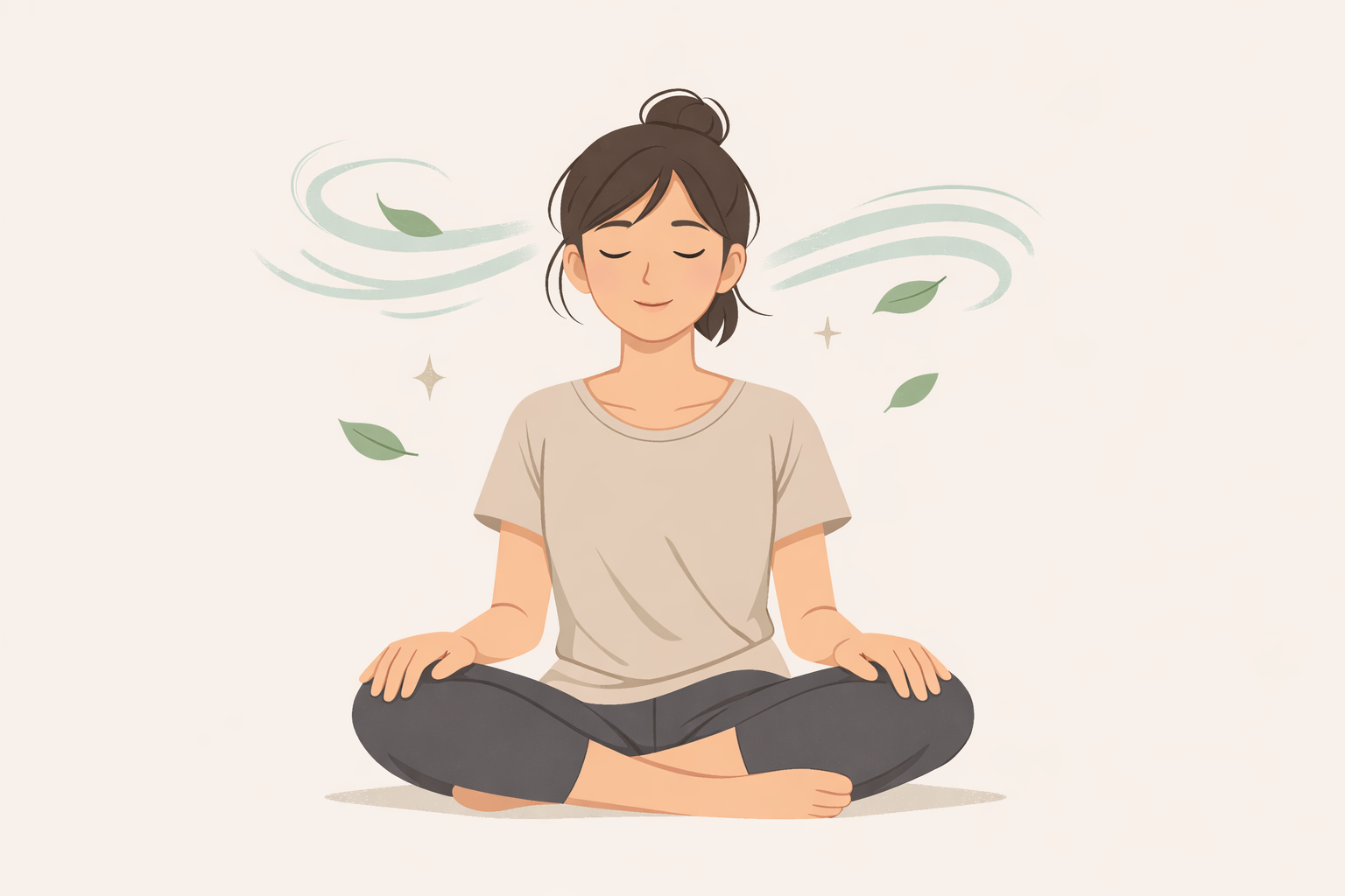 상쾌한 기분을 느끼는 명상하는 사람