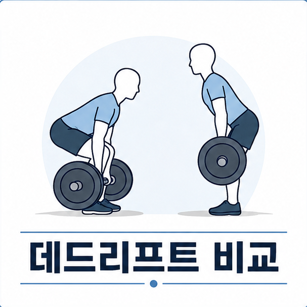 데드리프트 비교 대표 이미지, 바벨을 든 옆모습 실루엣 두 개를 나란히 그린 일러스트
