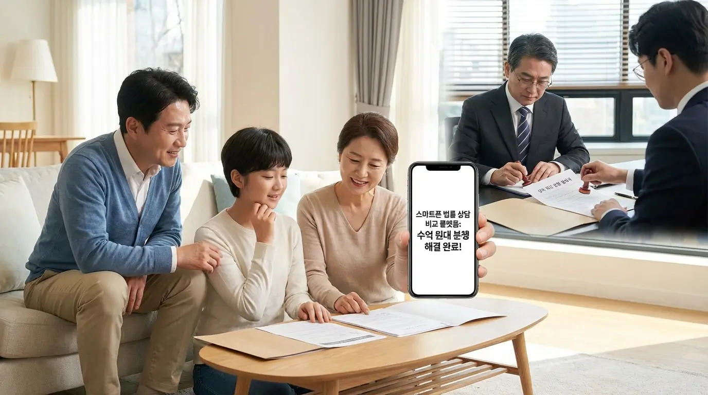 스마트폰 법률 상담 비교 플랫폼을 통해 수억 원대 분쟁을 막고 상속 재산 분할 협의서 공증을 안전하게 준비하는 모습