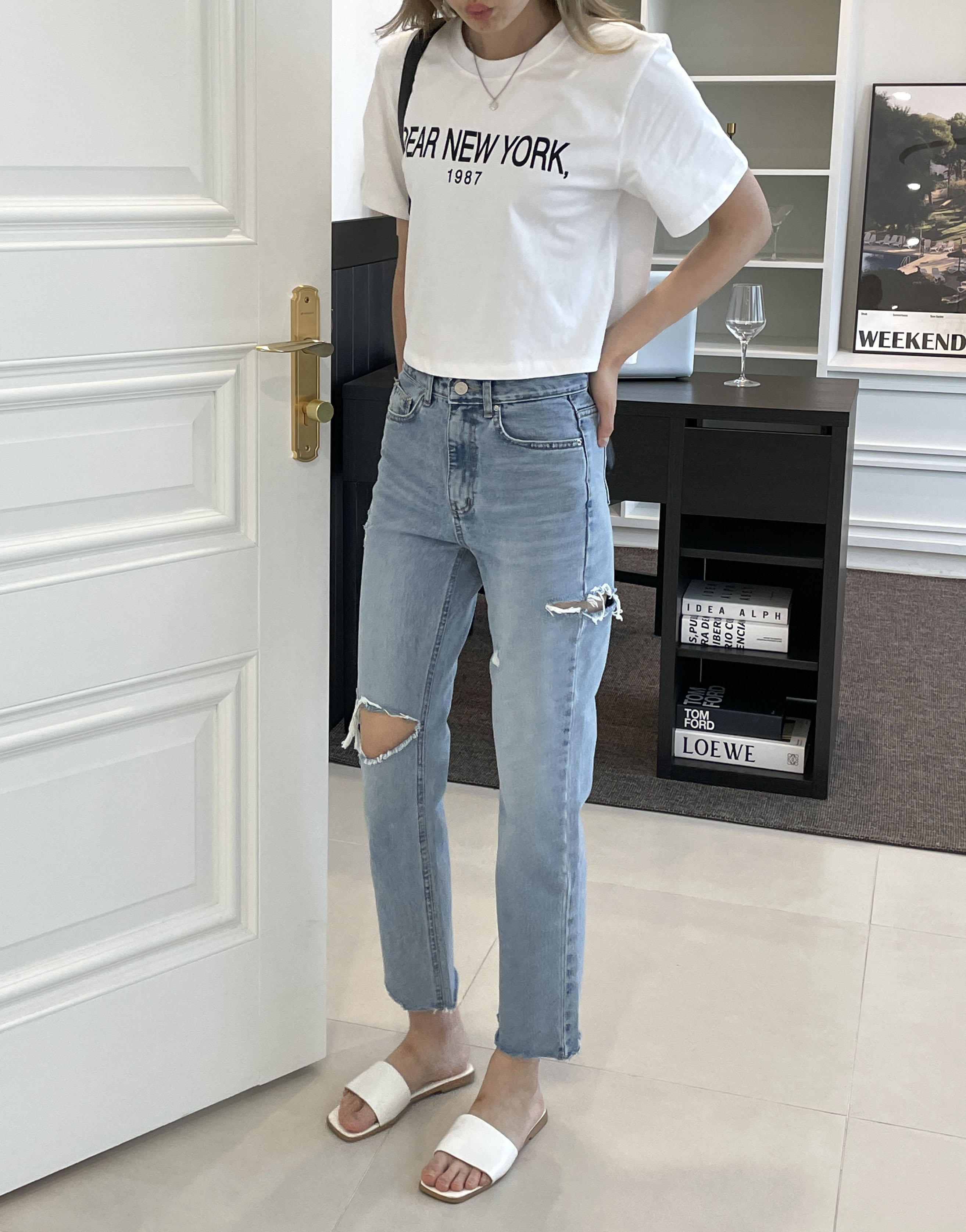 여성 여름청바지 찢어진 청바지 연청바지 키작녀 데님팬츠