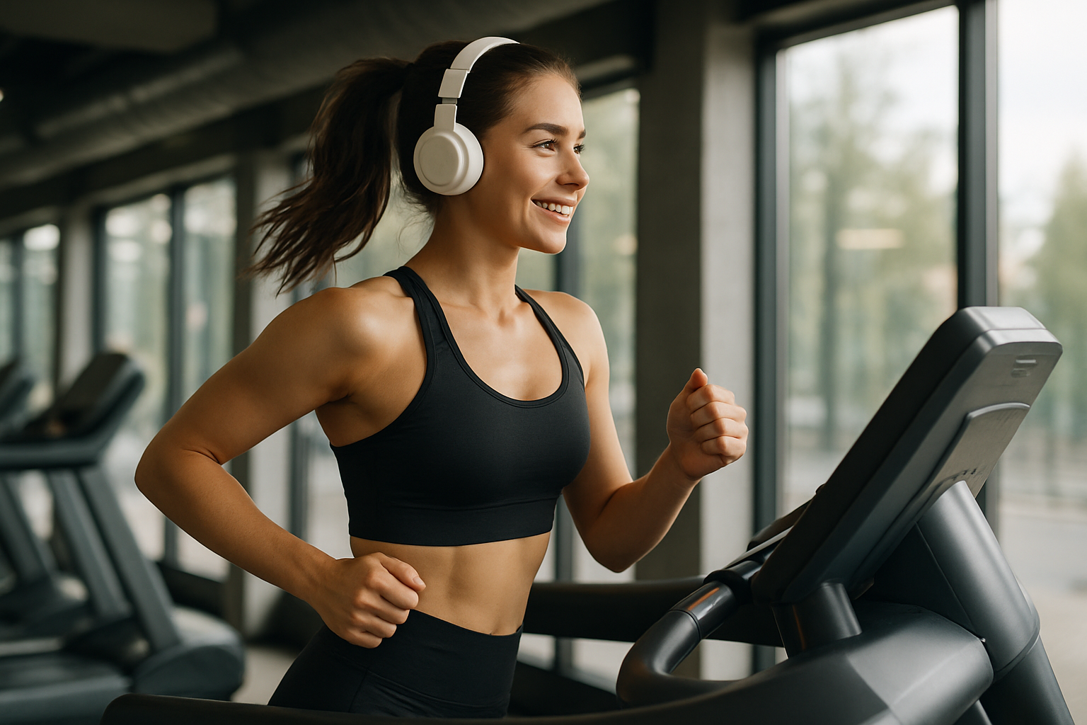 아침 공복에 헬스장에서 운동하는 모습