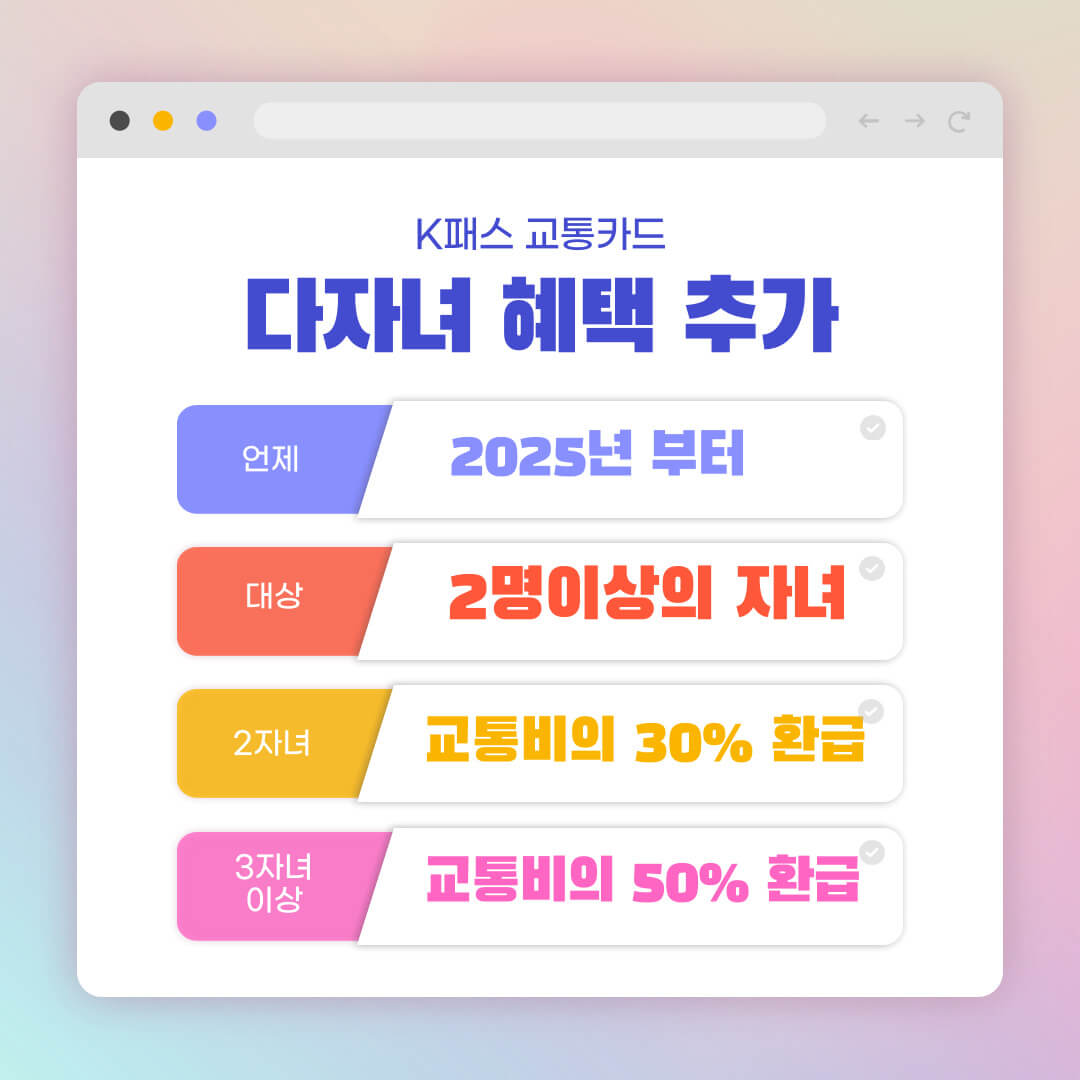 K패스 교통카드 다자녀 혜택