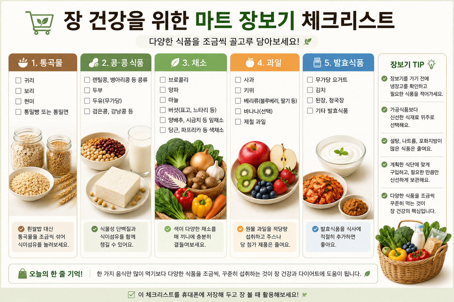 다이어트 및 장 건강 마트 장보기 체크리스트