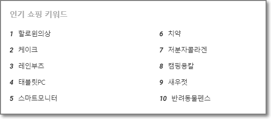 인기 쇼핑 키워드