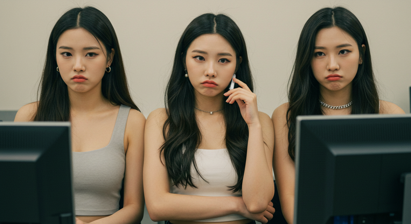 시무룩한 표정의 세 미녀