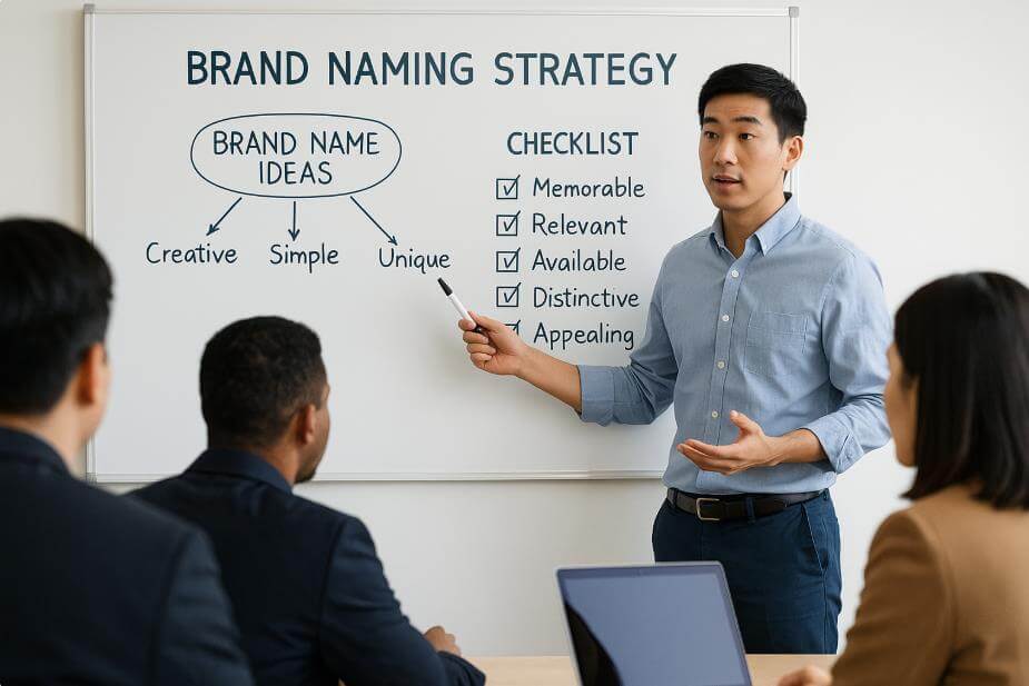 브랜드 네이밍 전략을 설명하는 강연 장면