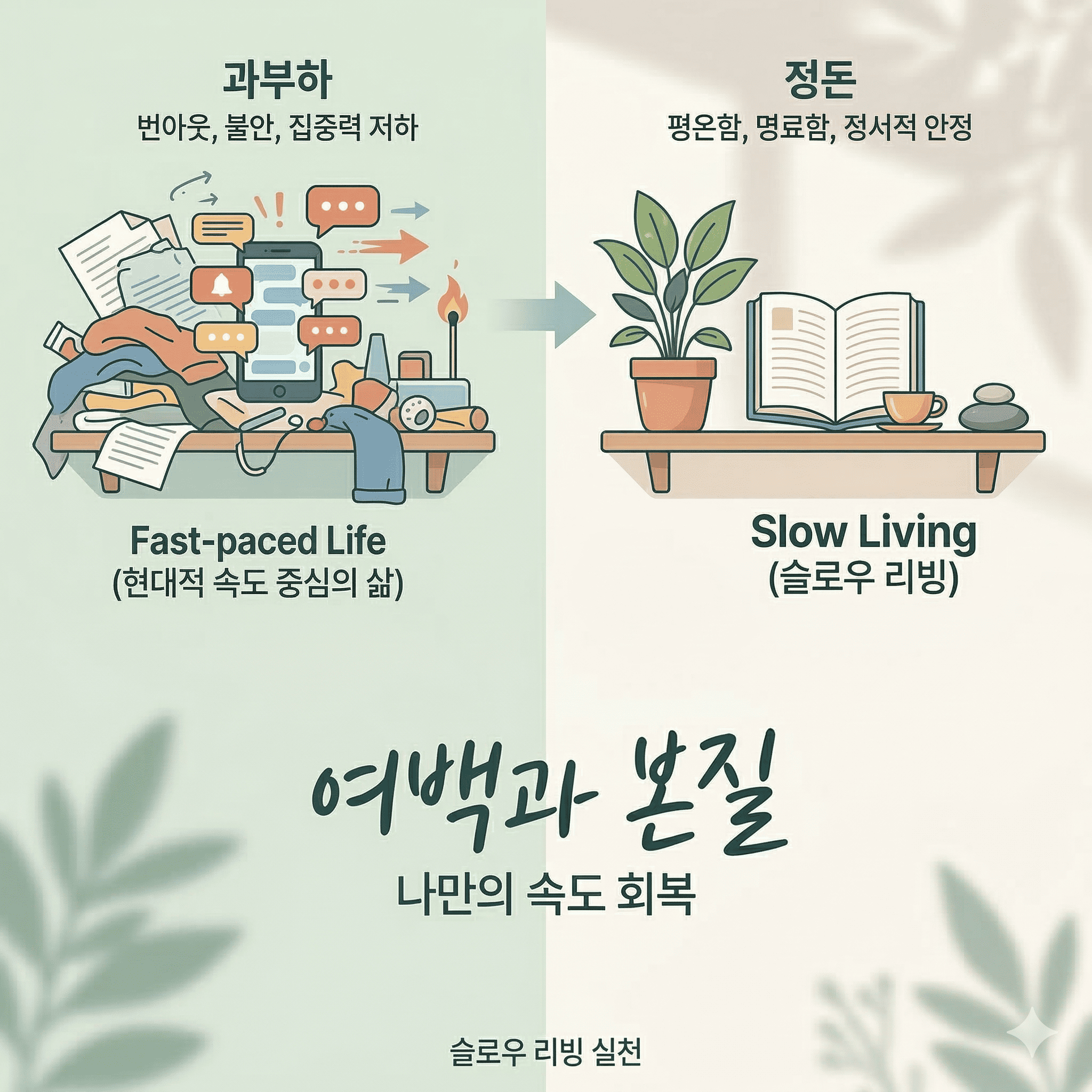 여백과본질과부하정돈번아웃불안집중력저하평온함명료함정서적안정