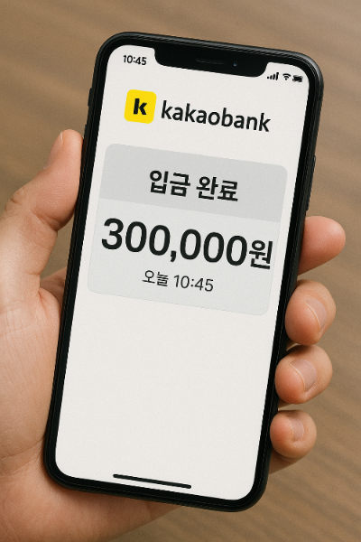 프리랜서 3.3% 세금 환급 후 카카오뱅크 입금 화면