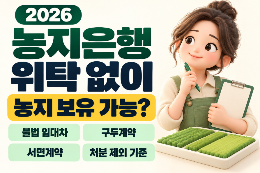 2026 농지은행 위탁 없이 농지 보유 가능할까?｜불법 임대차&middot;구두계약&middot;서면계약&middot;농지 처분 제외 기준 총정리
