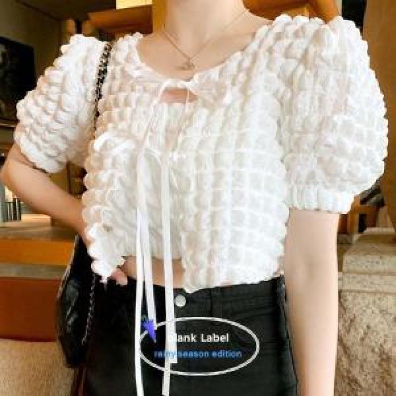 엠보싱 탑 반팔 크롭 가디건 투피스 세트