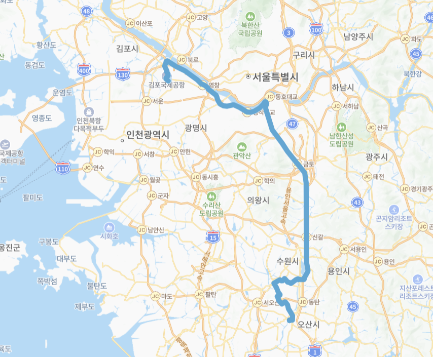 서울-오산-화성-8848번-버스-노선-지도