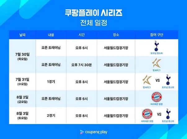 토트넘 뮌헨 경기일정 쿠팡플레이