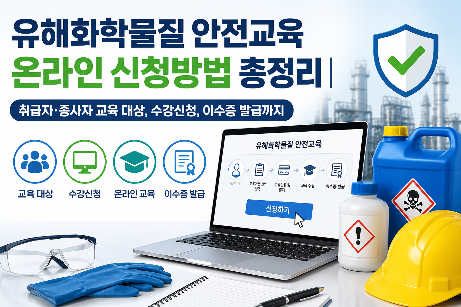 유해화학물질 안전교육 온라인 신청방법 총정리|취급자·종사자 교육 대상, 수강신청, 이수증 발급까지 관련 사진