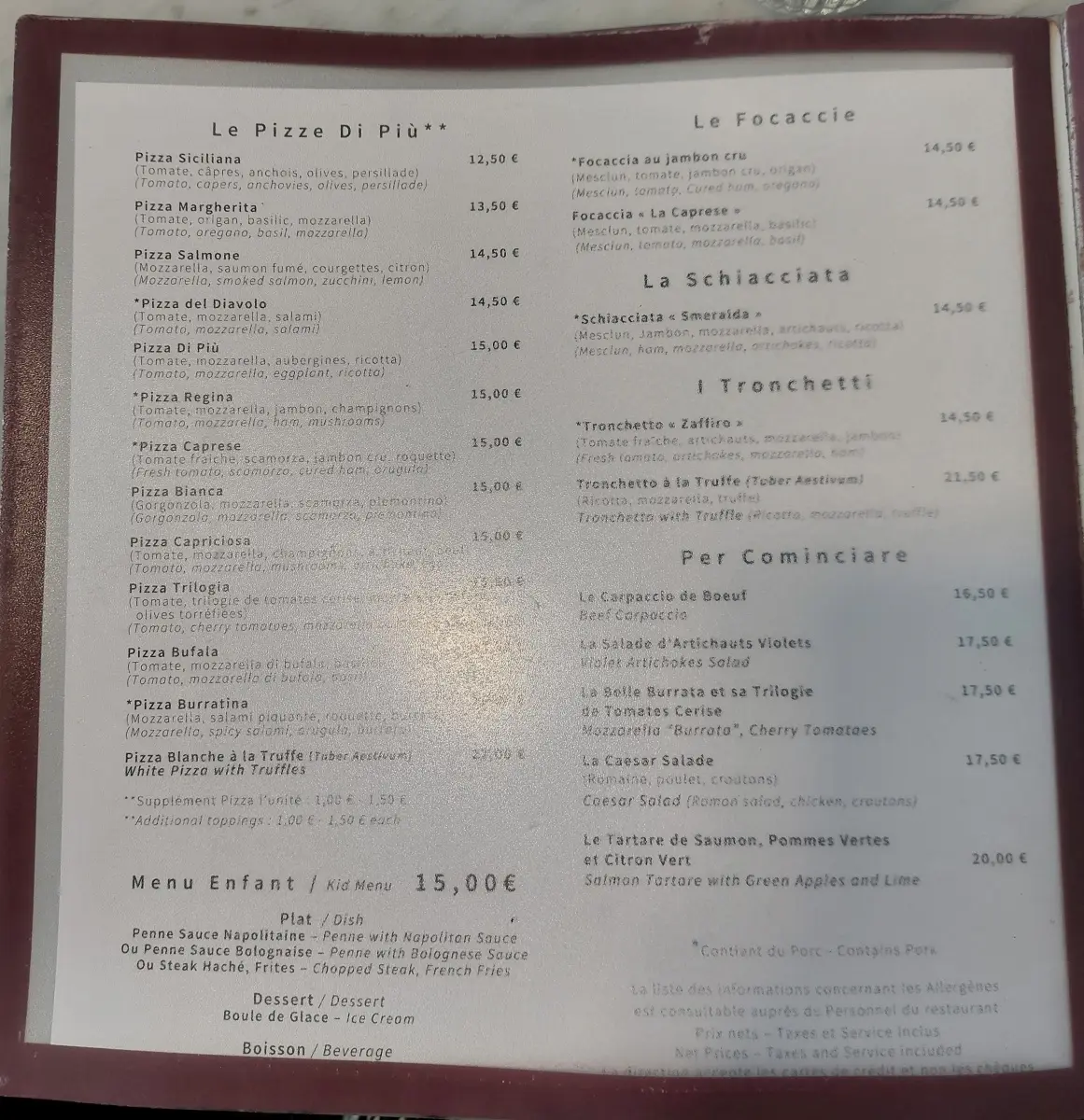 Di Piu 메뉴판 사진1