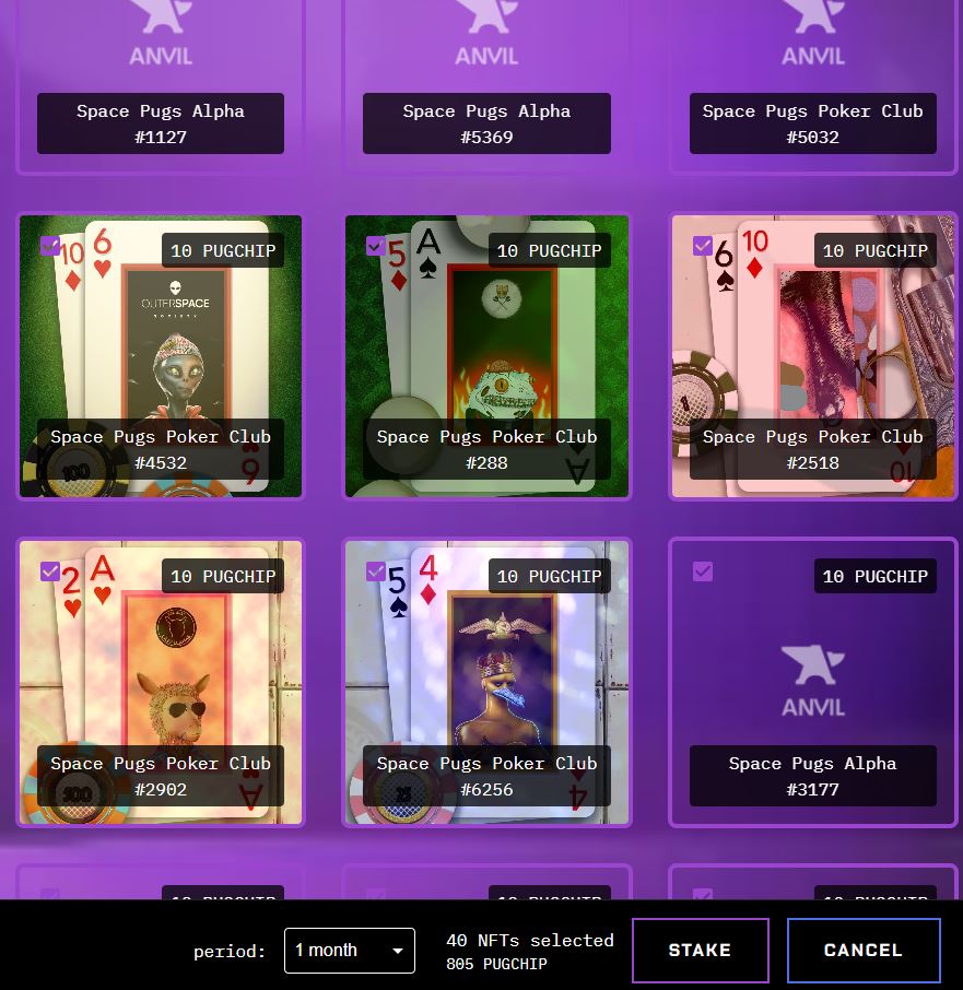 스페이스 퍼그 알파 & 포커 클럽 NFT 스테이킹-NFT 선택