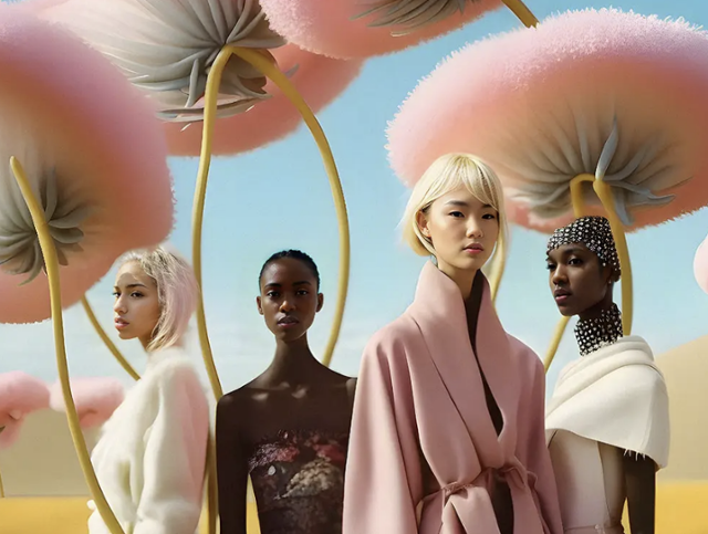 US online shopping mall Revolve's 20th anniversary special ad. Used AI models