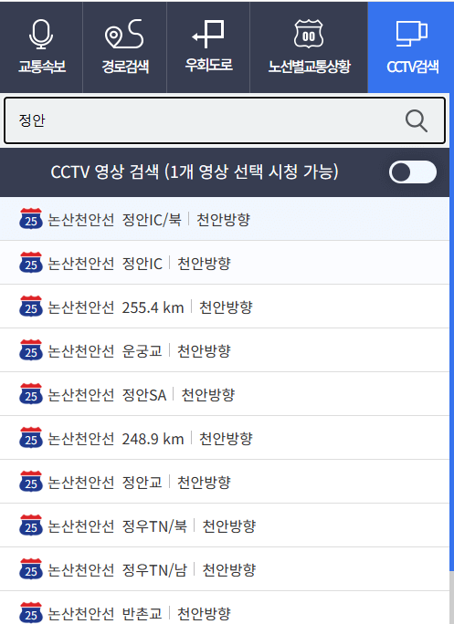로드플러스 CCTV검색 화면