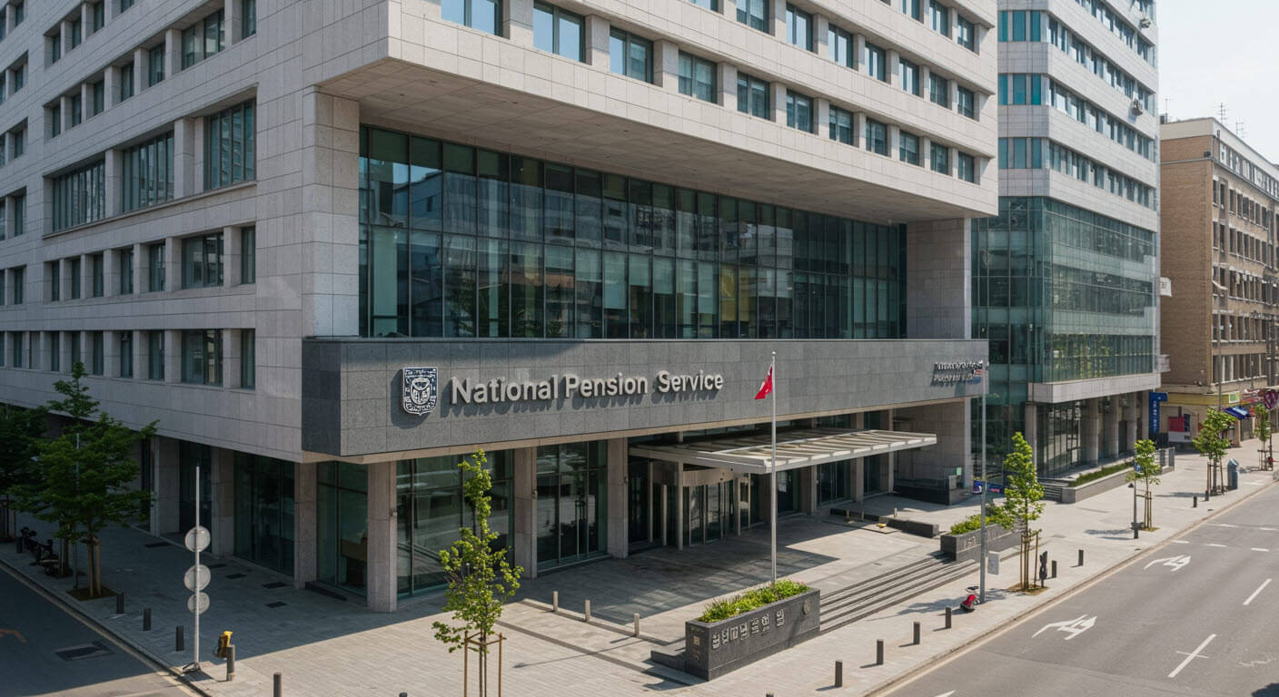 빌딩에 국민연금공단이란 간판이 있다