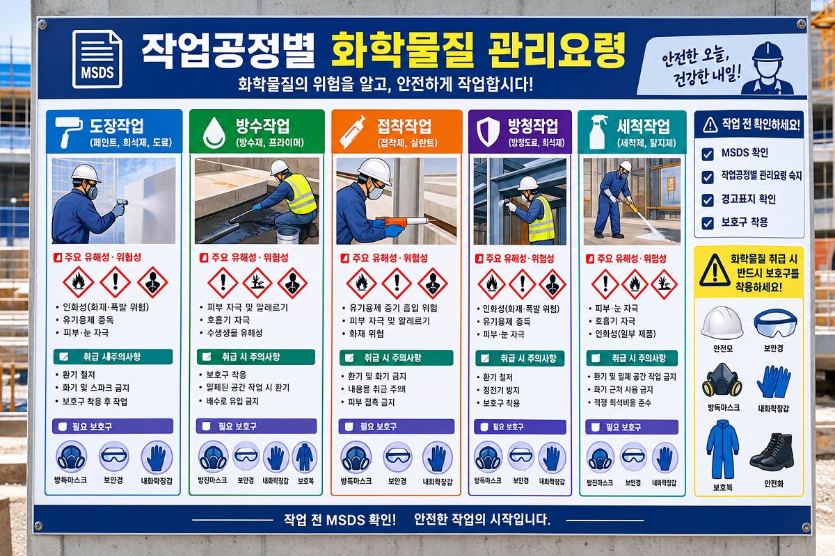 건설현장 작업공정별 화학물질 관리요령과 보호구 안내