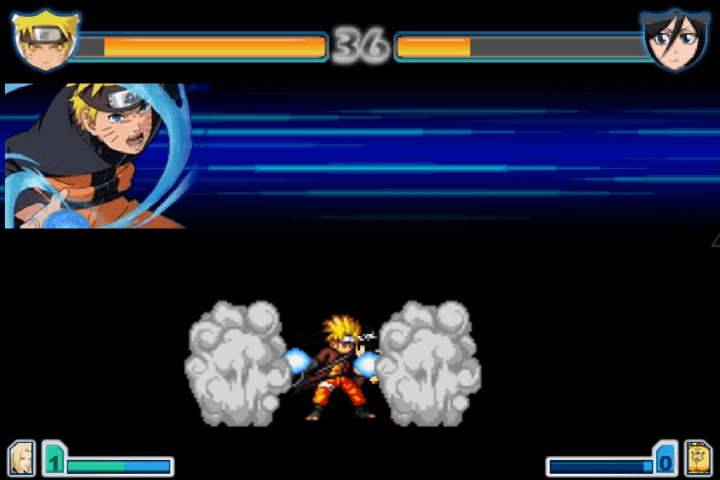 나루토vs블리치-2.6-게임하기-플레이-필살기를-사용하여-적을-공격하는-화면