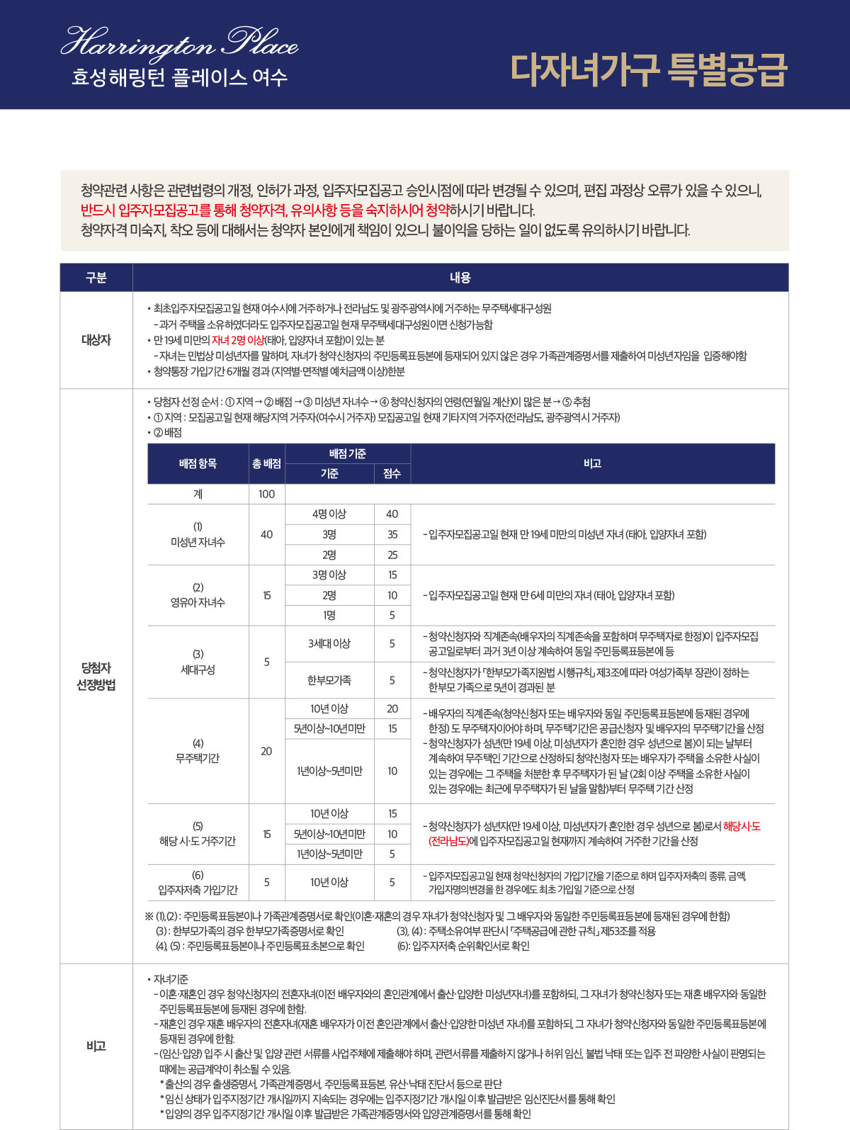 효성해링턴 플레이스 여수 아파트 청약안내문 - 다자녀