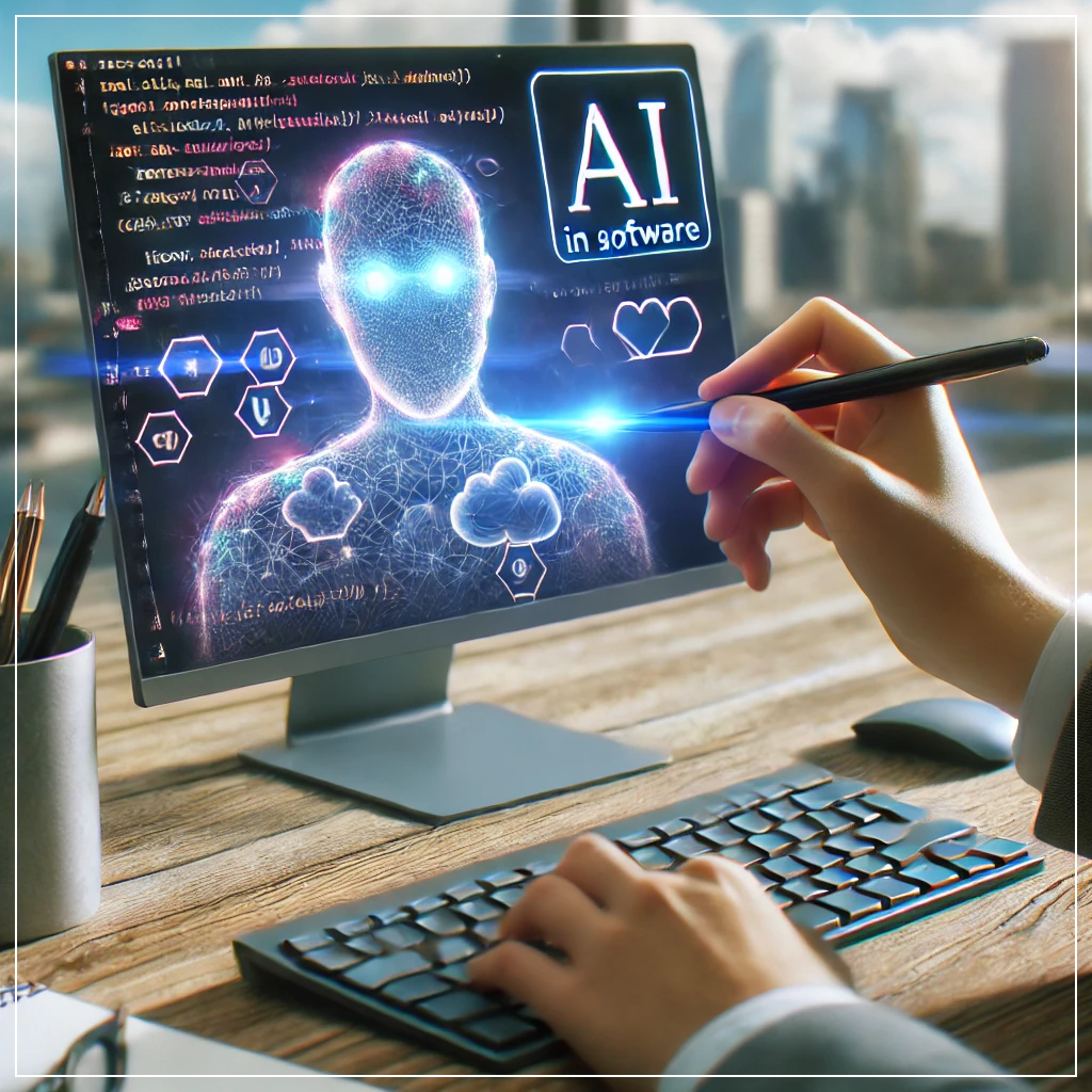 AI가 실시간으로 프로그래밍 코드를 자동 완성하는 장면을 표현한 이미지