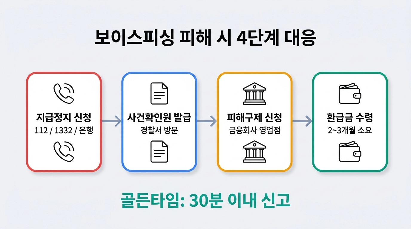 보이스피싱 피해 시 신고 환급 4단계 절차 인포그래픽