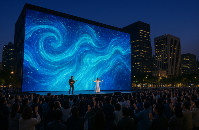 미디어 파사드 앞에서의 공연