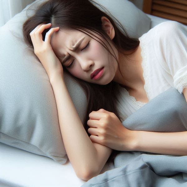 젊은 여성이 sleep paralysis를 겪고 있다.