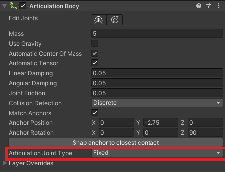 Unity Articulation Body 이해하기 (2022.2 Alpha) - 초급 - Articulation Body - Articulation Body 사용 방법 - 3. Articulation Joint Type 설정 Unity Articulation Body 이해하기 (2022.2 Alpha) - 초급 - Articulation Body - Articulation Body 사용 방법 - 3. Articulation Joint Type 설정