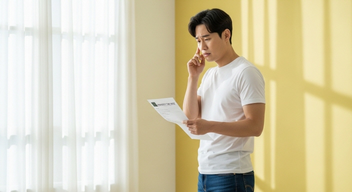 재산세 고지서를 받고 고민하는 모습