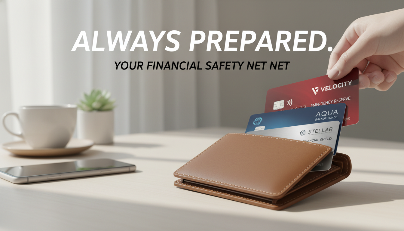 자동결제 변경을 위해 비상용 타사 신용카드를 준비하는 모습을 보여주는 지갑과 신용카드 일러스트