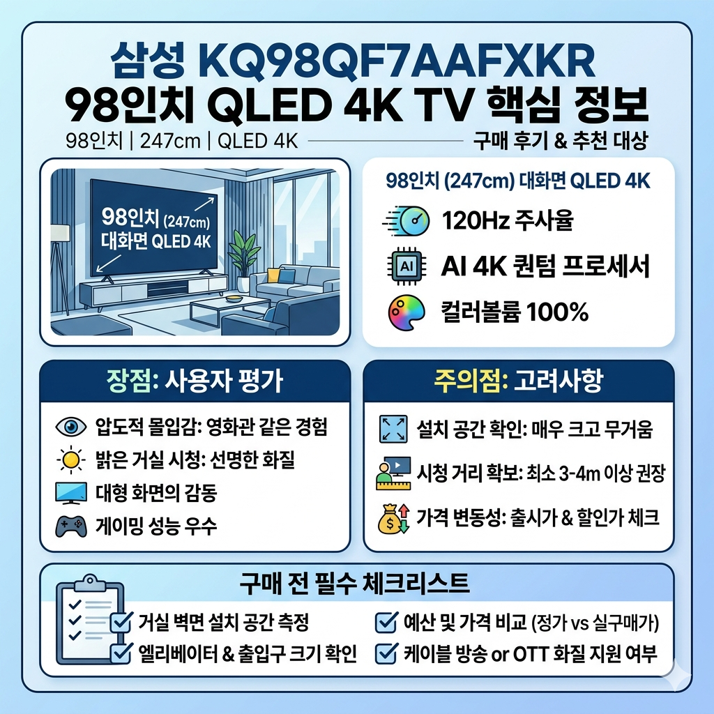 삼성 KQ98QF7AAFXKR TV 후기|98인치 QLED 4K 구매 전 장단점 인포그래픽