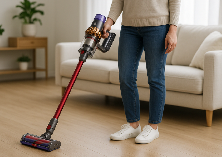 다이슨청소기로 청소를 하는 남자