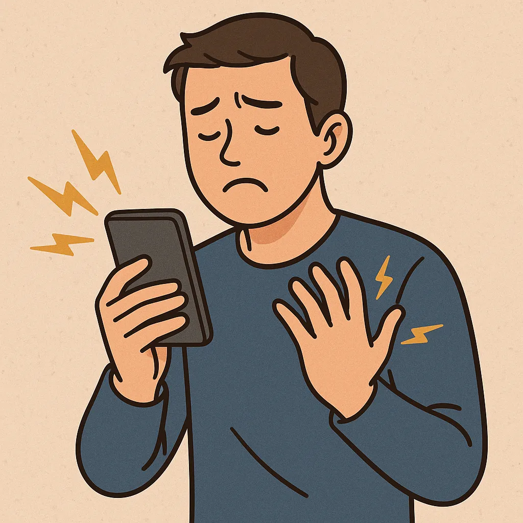 스마트폰을-오래-사용한-후-손이-저린-남성을-묘사한-일러스트-이미지