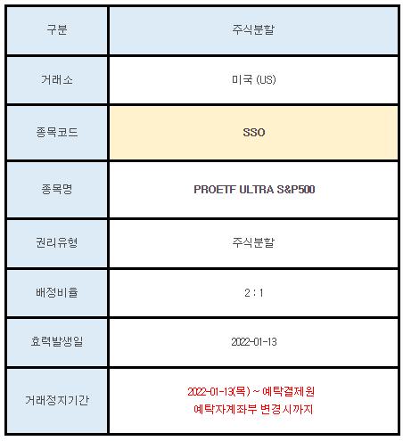 미국주식 주식분할 안내 SSO