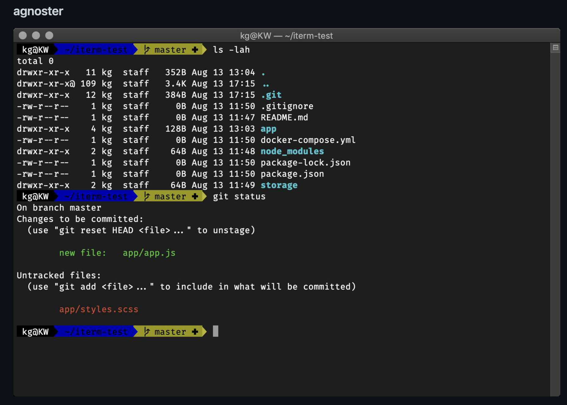 iTerm oh-my-zsh 의 agnoster 테마 스크린샷