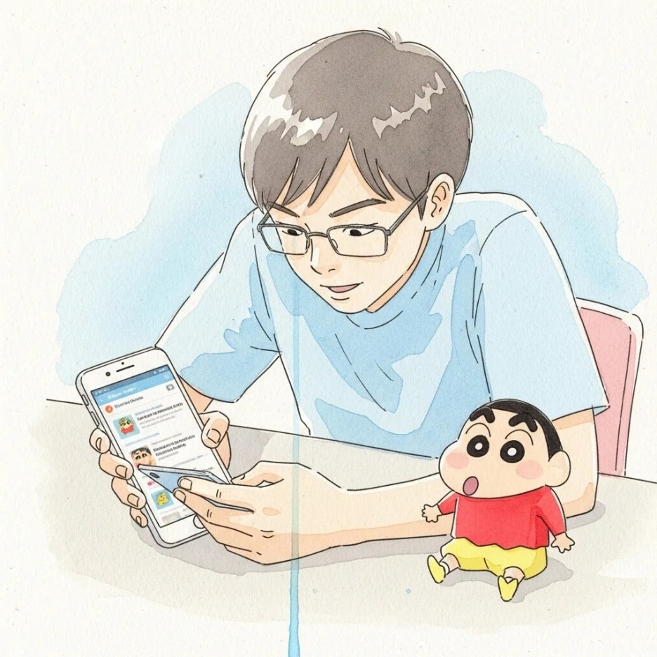 마트폰으로 짱구 해피밀 정보를 검색하는 모습.