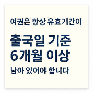 여권은 항상 유효기간이 출국일 기준 6개월 이상일 것