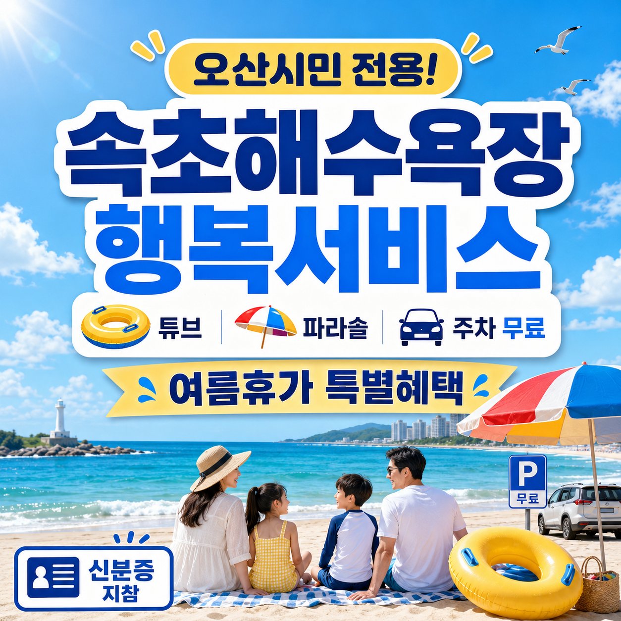 오산시민을 위한 속초해수욕장 행복서비스 튜브 파라솔 주차 무료 혜택 안내 이미지