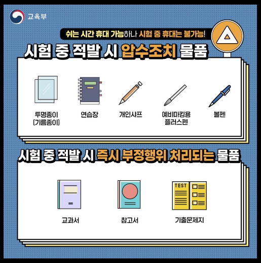 2024 대학수학능력시험 반입불가 휴대가능 물품 부정행위 유의사항